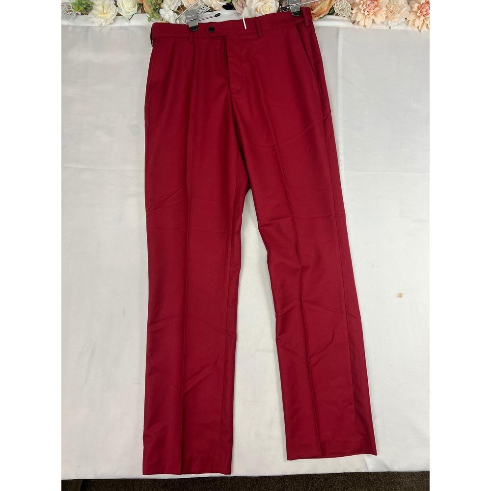COOFANDY Mens Burgundy Dress Pants Flat Front‎ Tailored Formal Trousers 34x32